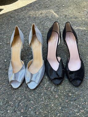 kate spade D'Orsay Peep-Toe Pumps in Silver and Black Glitter size 9